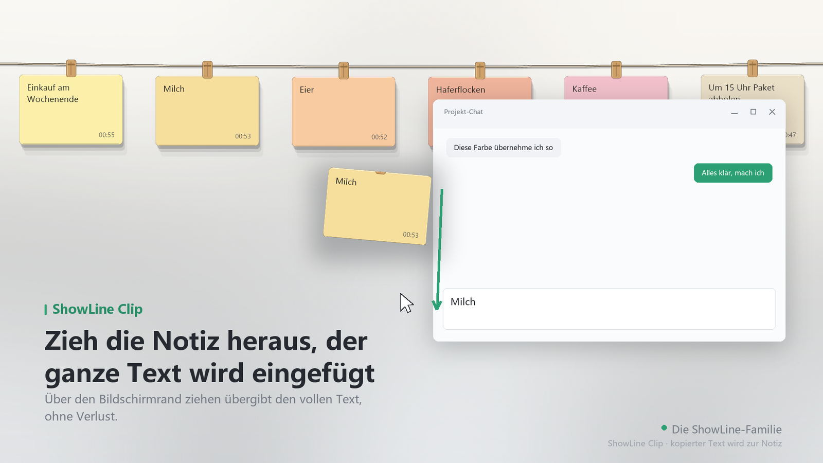 Eine Notiz in eine andere App ziehen