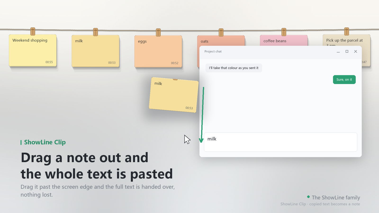 Drag a note into another app