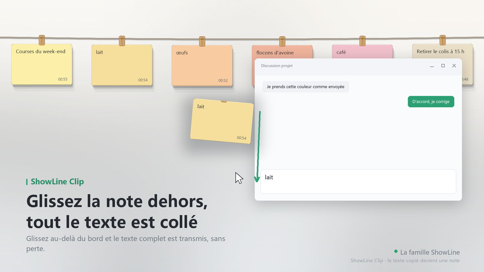 Glisser une note dans une autre app