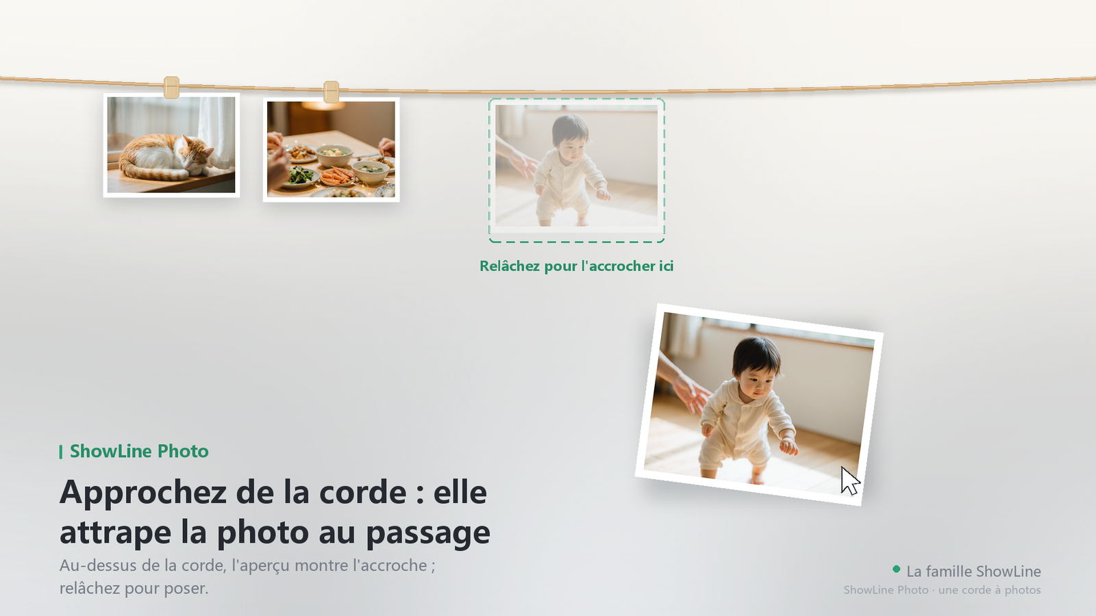 Glisser une photo sur le fil