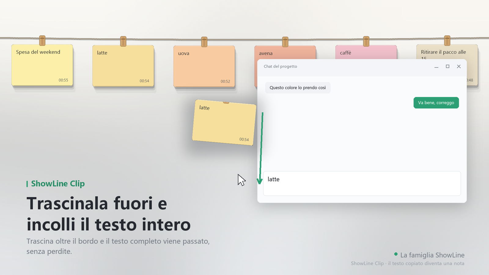 Trascina una nota in un'altra app