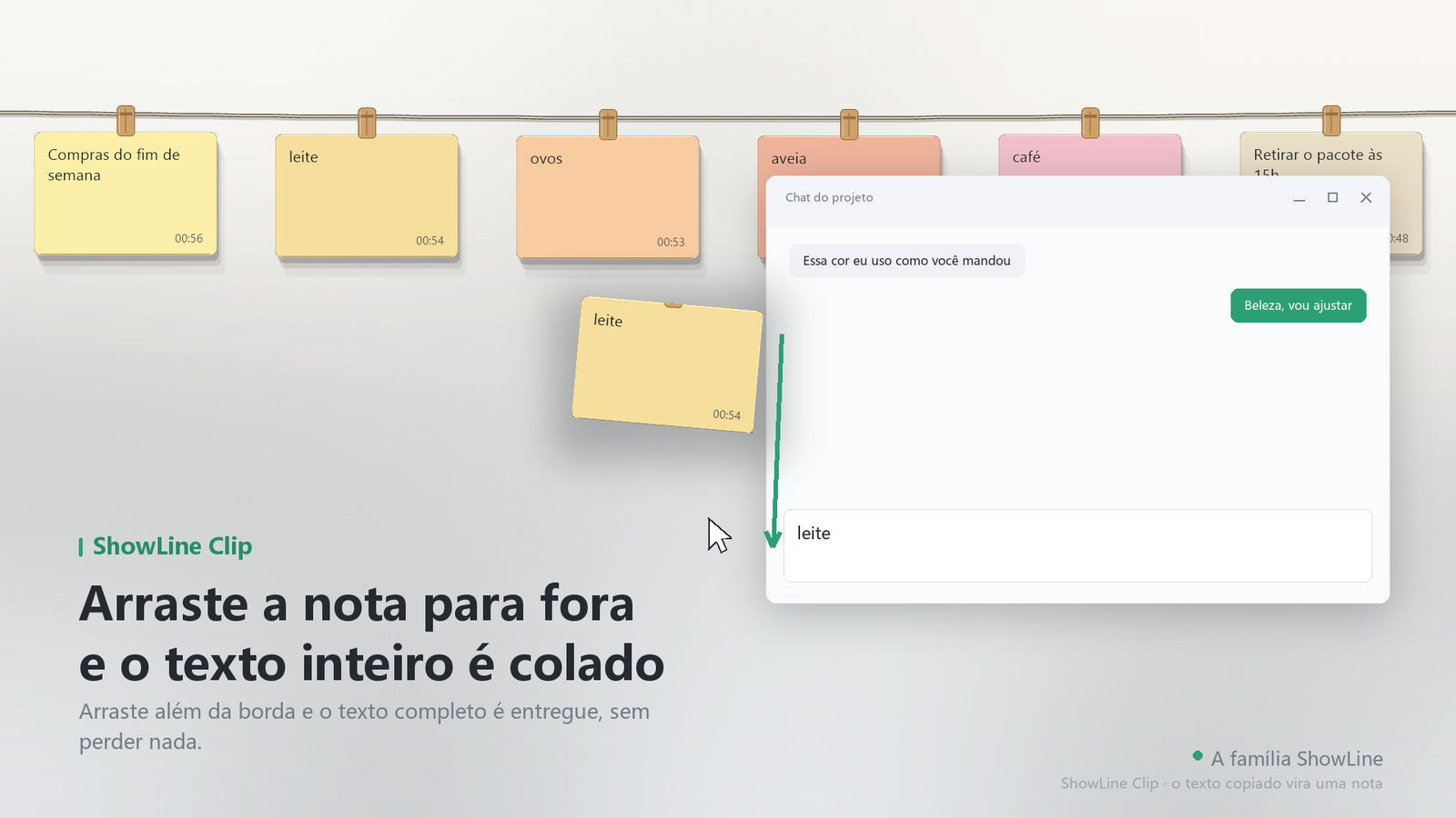 Arraste uma nota para outro app