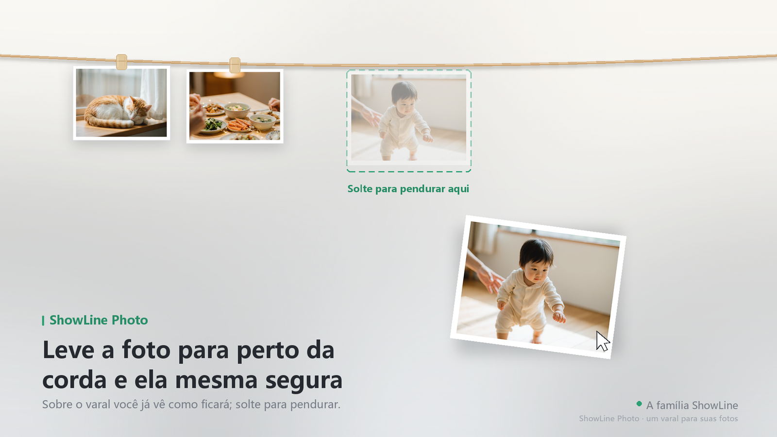 Arraste uma foto até a corda